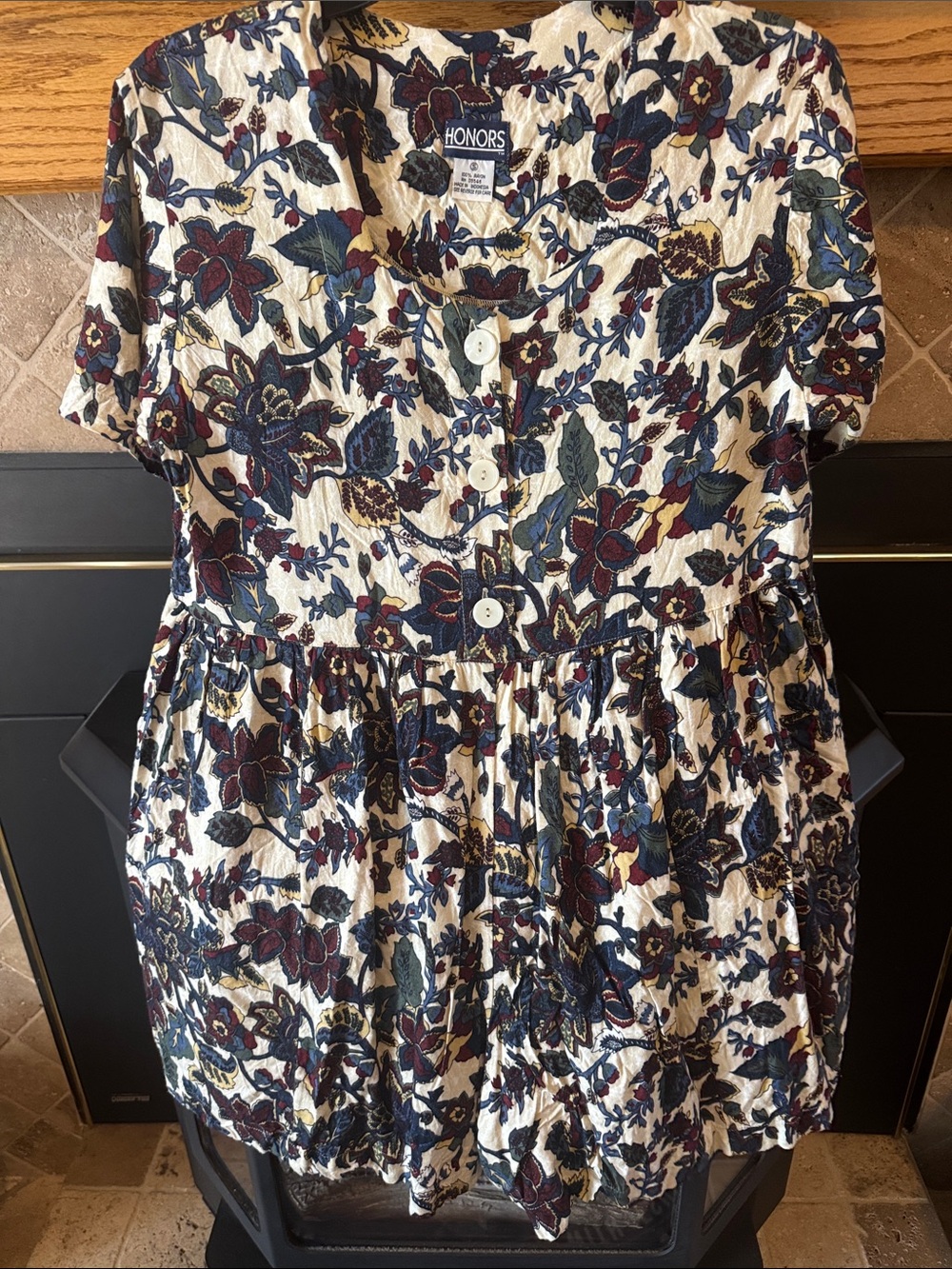 Vintage 1990s Honors Floral Romper Short Sleeve Button Down Front Small